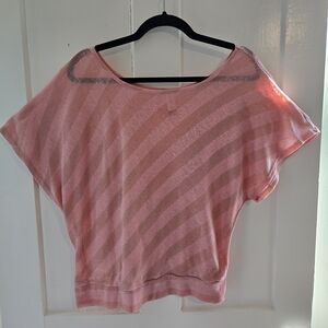 No Boundaries Pink Striped Short Sleeve Tee, Y2K, Metallic, Sheer, Size XL 15-17